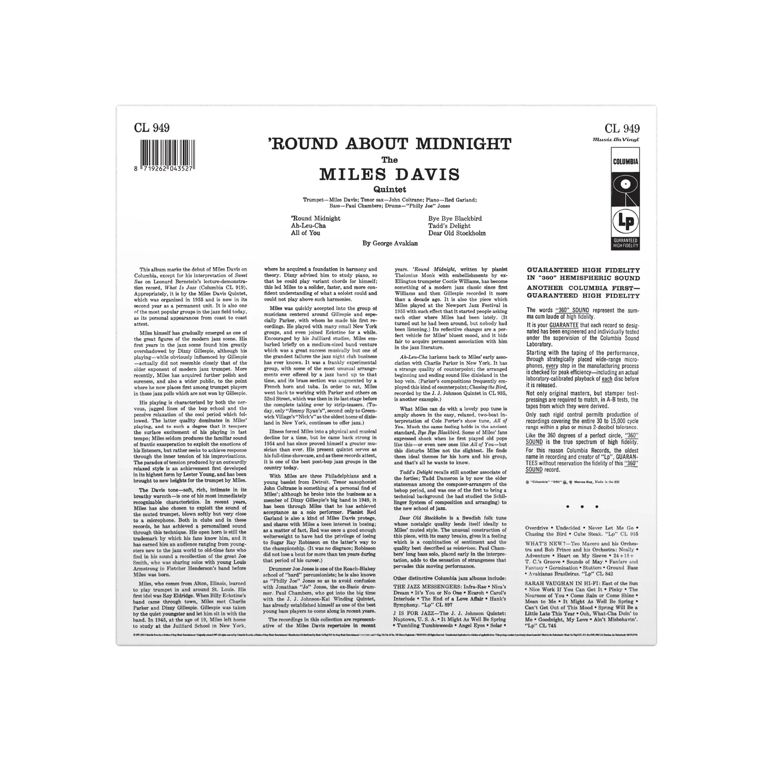 MILES DAVIS - 'Round About Midnight (Reissue) - LP - Deluxe 180g Crystal Clear Vinyl [MAR 20] - Image 4